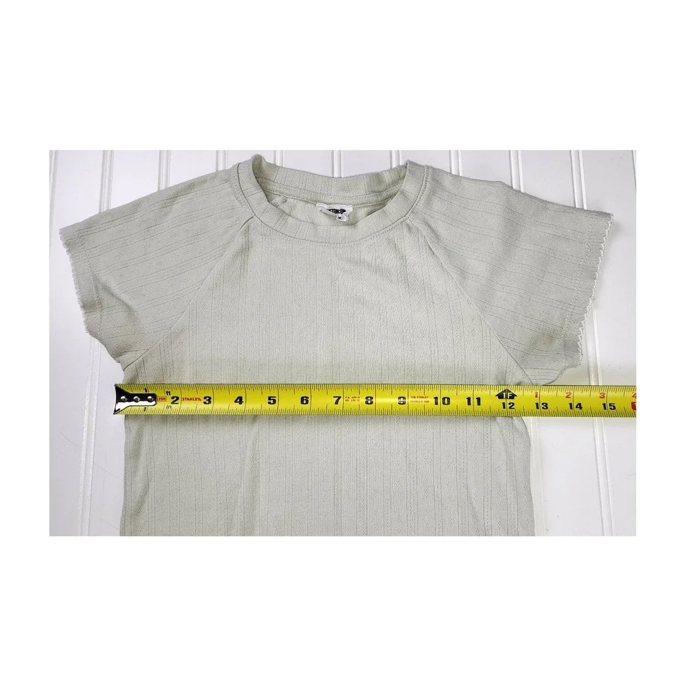 Cotton On Baby Tee Womens XS Sage Green Pointelle Lettuce Edge Raglan Sleeve y2K - Picture 4 of 6